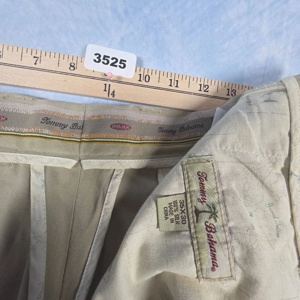 Tommy Bahama Relax Mens 35x30 Tan 100% Silk Pleated Dress Pants Khaki Trousers